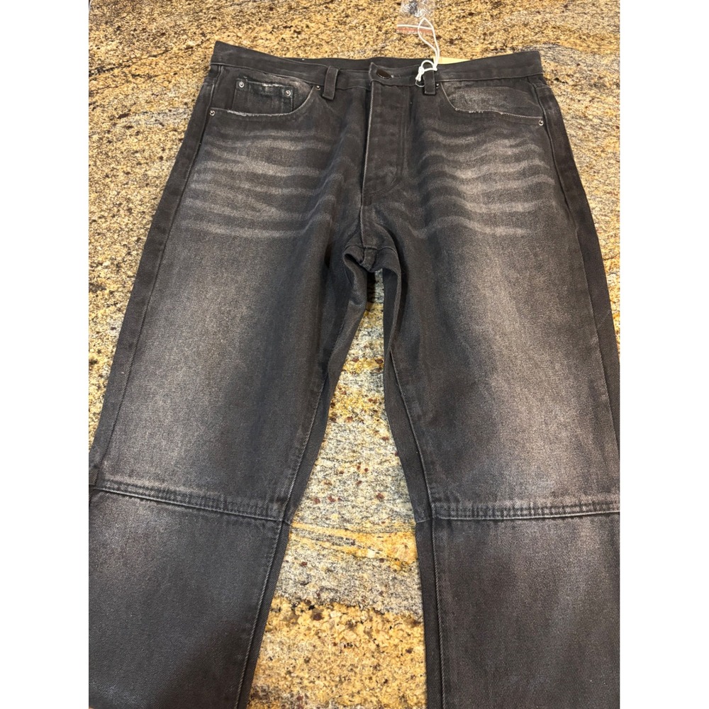 NWT MNML Flare Denim Mens 32W 33L Washed Black Distressed Paneled Jeans